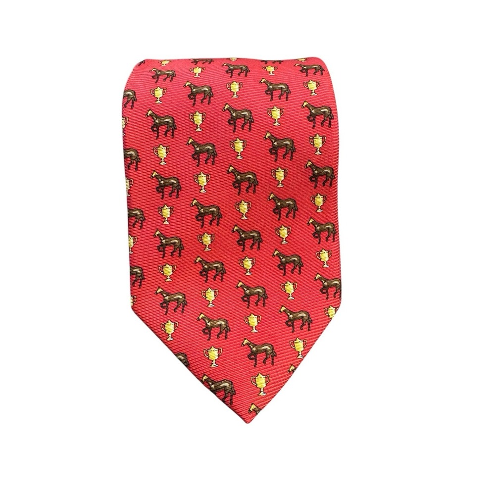 Southern Proper 100% Silk Red Horse Tie Equestrian Kentucky Derby‎ Racing
